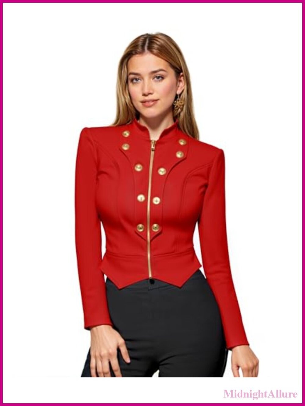 Cropped Ponte Blazer Open Front Slim Fit Zipper Accent Business Casual